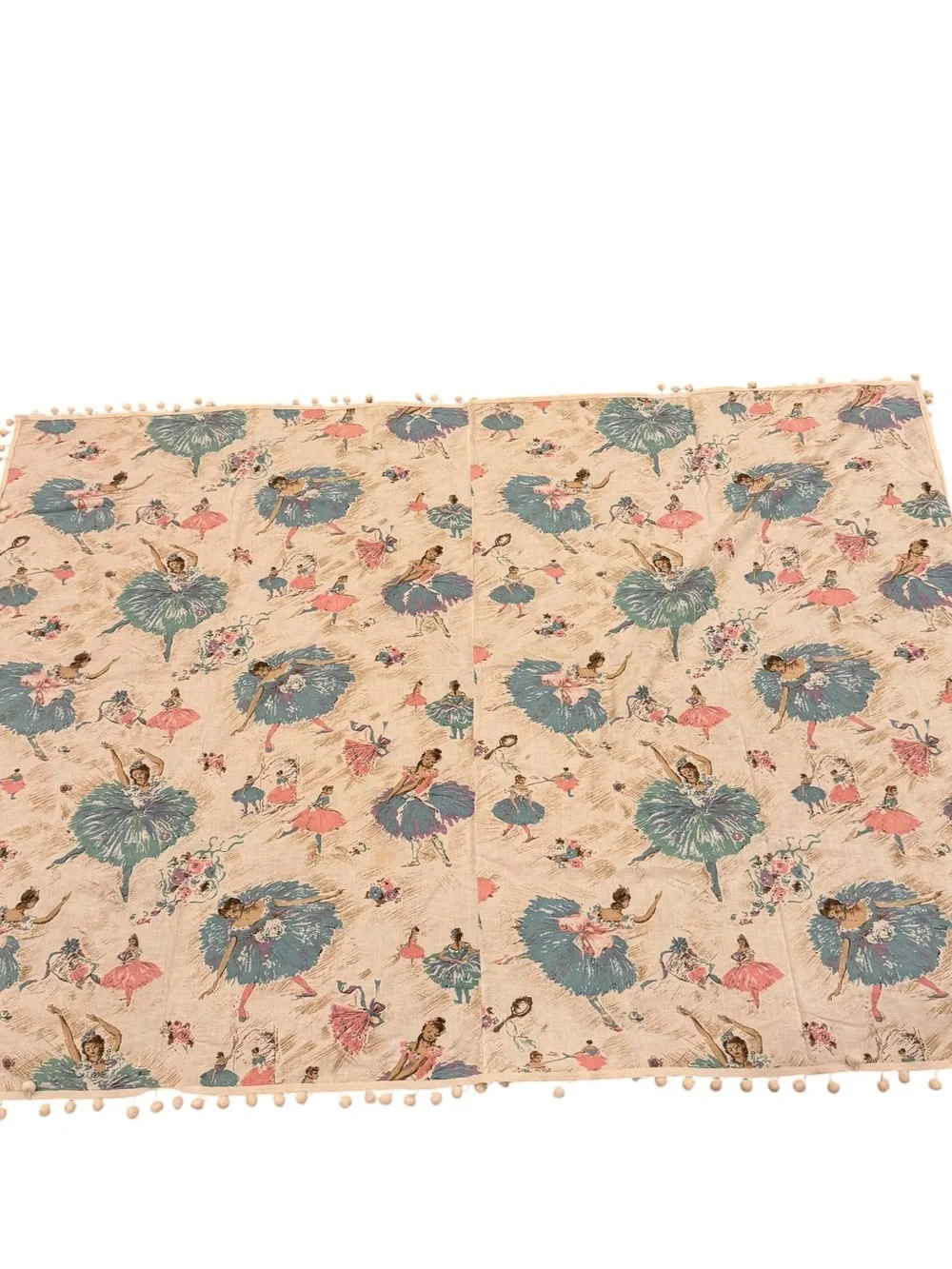 Vintage Ballerina Ballet Dancer Pastel Decorative Throw Blanket Coverlet Fringe